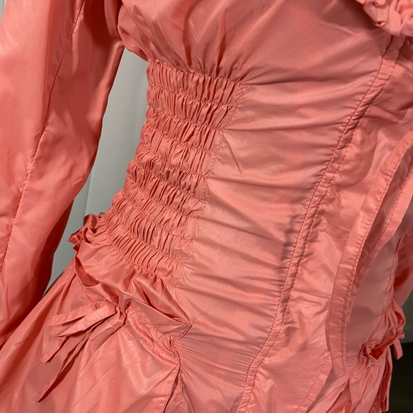 BLANC NOIR Sample Smocked Waist Nylon Anorak Windbreaker Hoodie Jacket Coral S - Picture 13 of 16